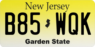 NJ license plate B85WQK