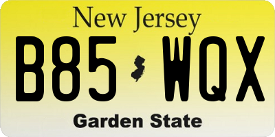 NJ license plate B85WQX