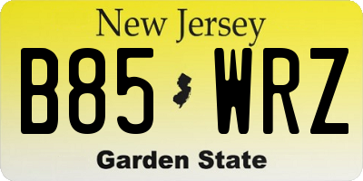 NJ license plate B85WRZ