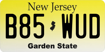NJ license plate B85WUD