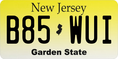 NJ license plate B85WUI