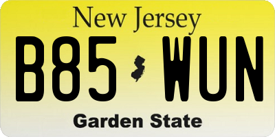 NJ license plate B85WUN