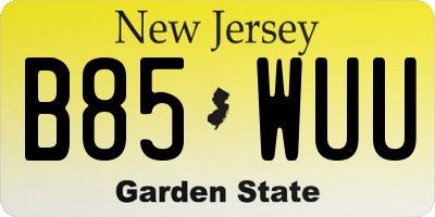 NJ license plate B85WUU