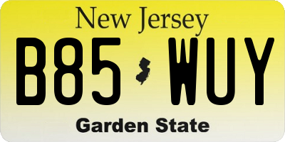 NJ license plate B85WUY