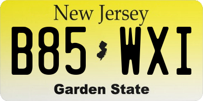 NJ license plate B85WXI
