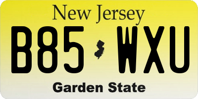 NJ license plate B85WXU