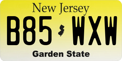 NJ license plate B85WXW