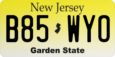 NJ license plate B85WYO