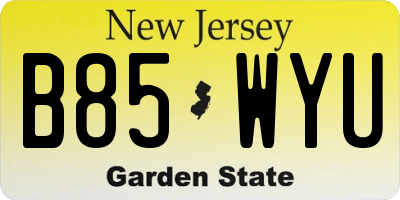 NJ license plate B85WYU