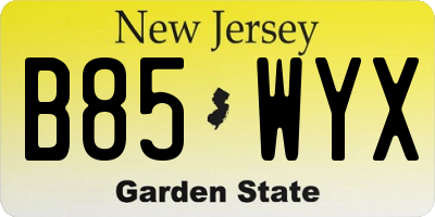 NJ license plate B85WYX