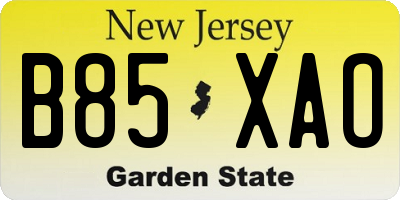 NJ license plate B85XAO