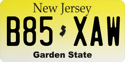 NJ license plate B85XAW