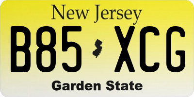 NJ license plate B85XCG