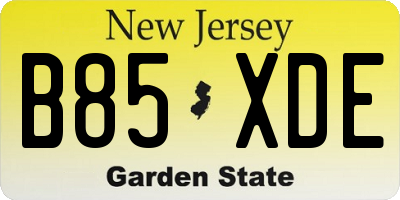 NJ license plate B85XDE
