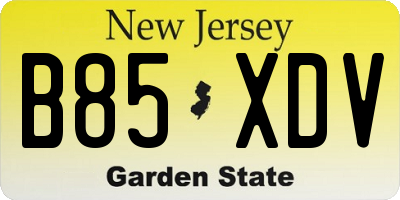 NJ license plate B85XDV