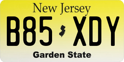 NJ license plate B85XDY