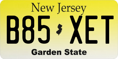 NJ license plate B85XET