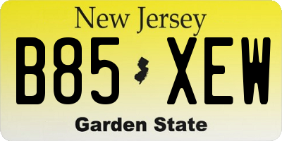 NJ license plate B85XEW