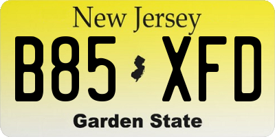NJ license plate B85XFD