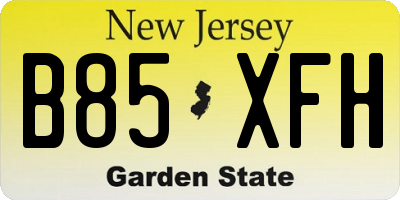 NJ license plate B85XFH