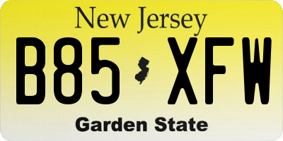 NJ license plate B85XFW