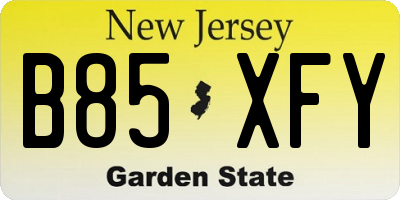 NJ license plate B85XFY