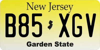 NJ license plate B85XGV