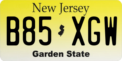 NJ license plate B85XGW