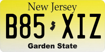 NJ license plate B85XIZ