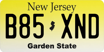 NJ license plate B85XND