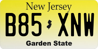 NJ license plate B85XNW