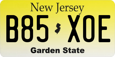 NJ license plate B85XOE