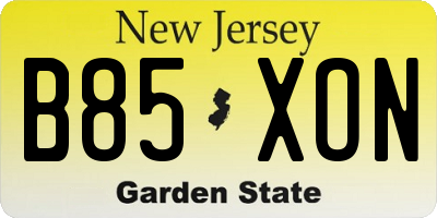 NJ license plate B85XON