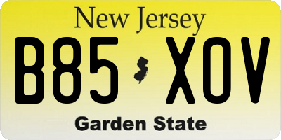 NJ license plate B85XOV