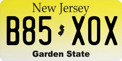 NJ license plate B85XOX