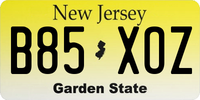 NJ license plate B85XOZ