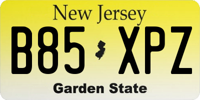 NJ license plate B85XPZ