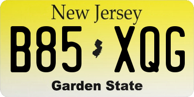 NJ license plate B85XQG