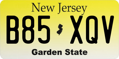 NJ license plate B85XQV