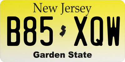 NJ license plate B85XQW
