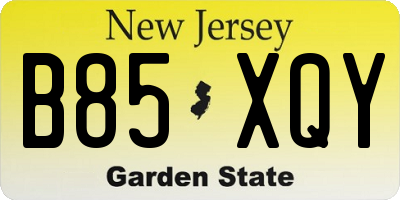 NJ license plate B85XQY