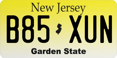 NJ license plate B85XUN