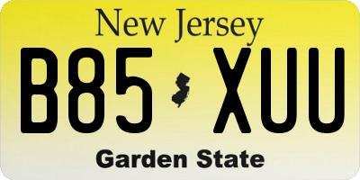 NJ license plate B85XUU