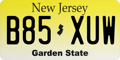 NJ license plate B85XUW