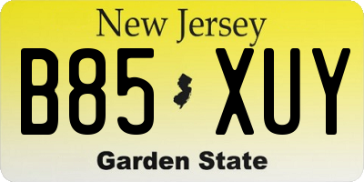 NJ license plate B85XUY