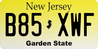 NJ license plate B85XWF