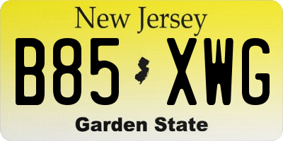 NJ license plate B85XWG