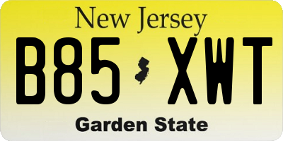 NJ license plate B85XWT