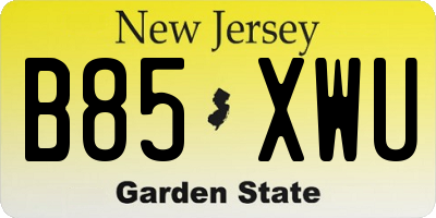 NJ license plate B85XWU