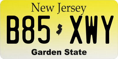 NJ license plate B85XWY